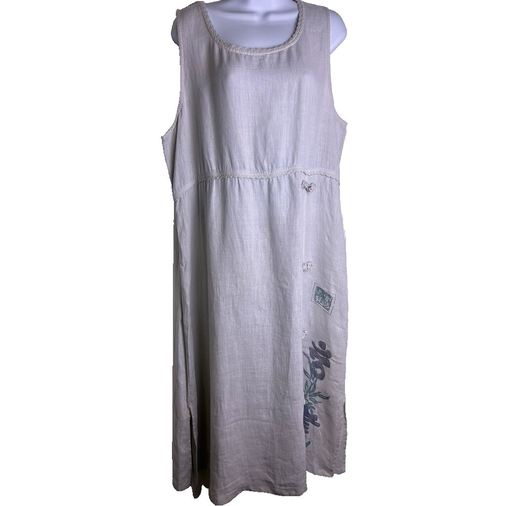 Vintage 90s Isabel LA by Shawn Ivory Linen Dress~ Sleeveless Maxi Lagenlook OSFM